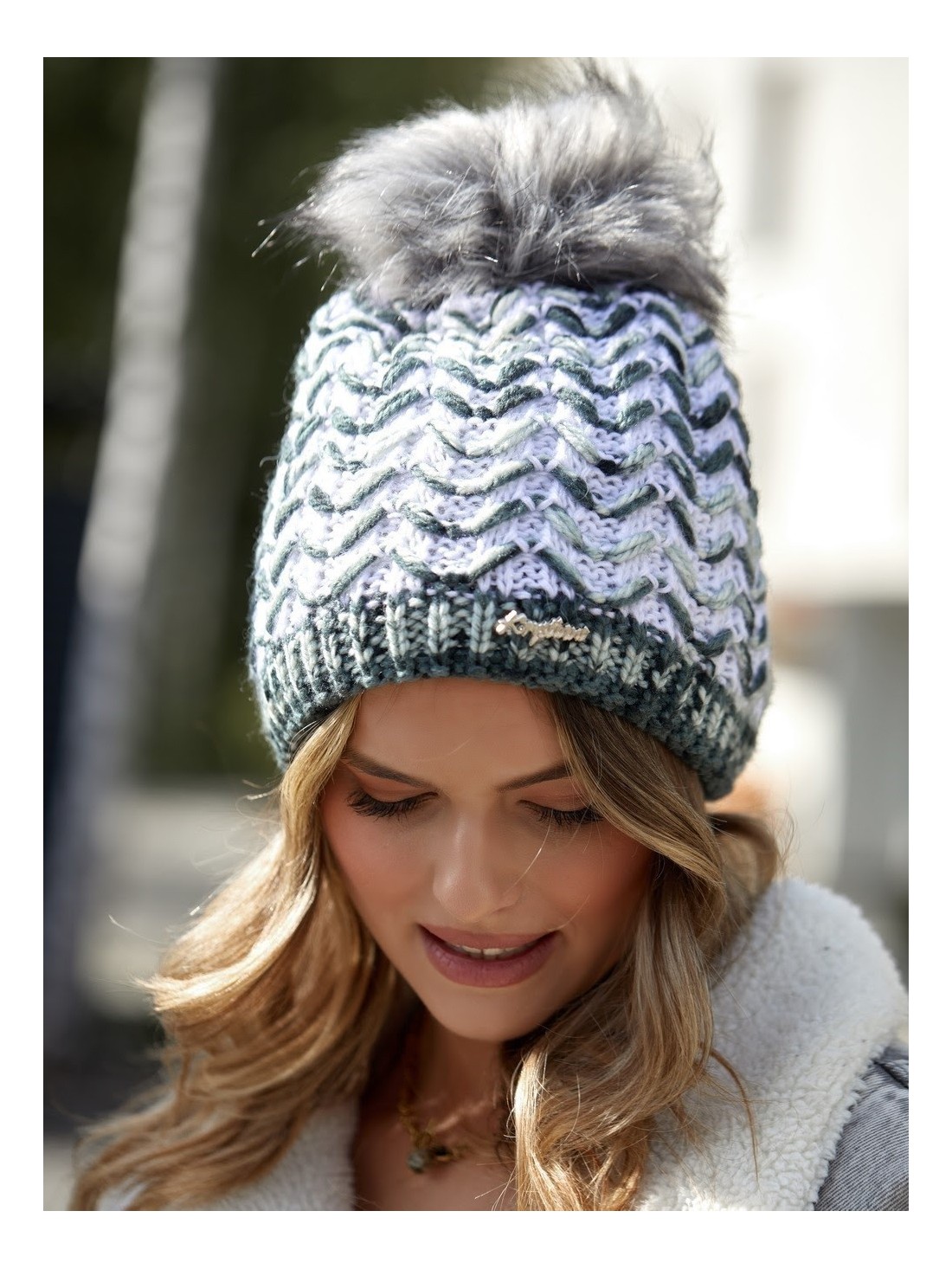 White herringbone winter hat C13 - Online store - Boutique